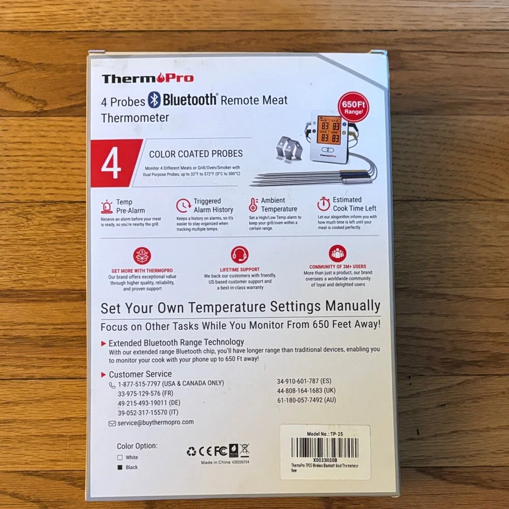 Bluetooth Remote Meat Thermometer - White (4-Probe)